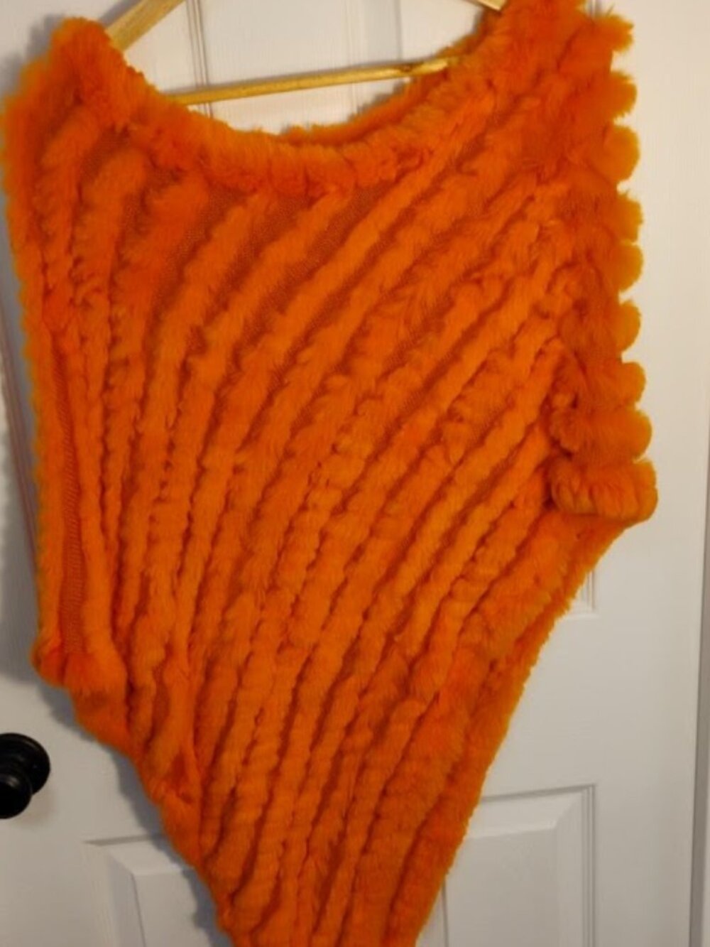 W.D.N.Y. Genuine Rabbit Fur Orange Poncho Shawl One Size